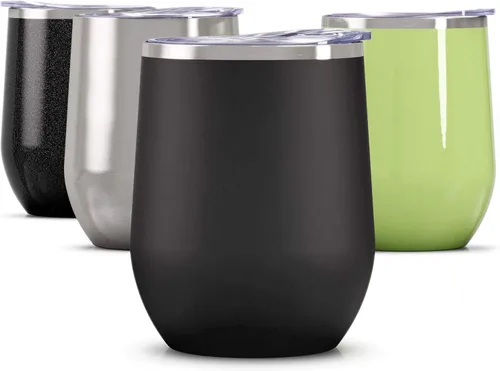 Miniatura 52 de Maars Bev - Vaso de vino de acero inoxidable sin tallo con tapa, aislado al vacío de 12 onzas, a prueba de derrames, apto para viajes, vasos midnight