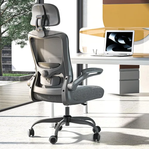 Miniatura 10 de Silla de oficina ergonómica, silla de escritorio con respaldo alto y soporte lumbar ajustable, respaldo de malla transpirable, capacidad de 330