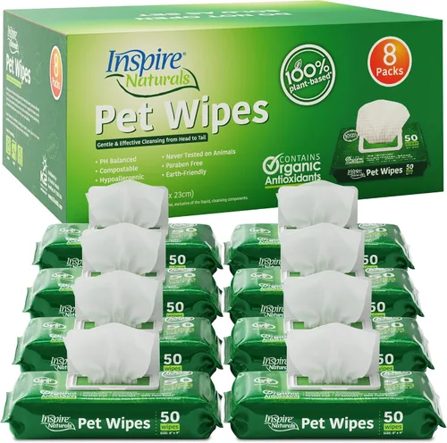 Miniatura 10 de Inspire Naturals Toallitas para mascotas para perros y gatos 100% naturales a base de plantas con antioxidantes orgánicos, desodorizante de limpieza