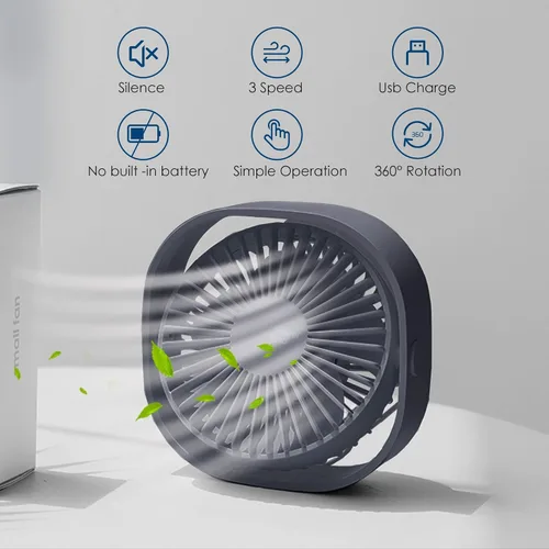 Miniatura 2 de Simpeak Ventilador USB pequeño, silencioso y portátil, alimentado por USB (sin batería), refrigeración de 3 ajustes de velocidad, ventilador Gris