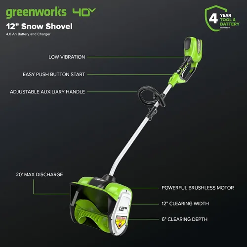 Miniatura 2 de Pala para nieve, de Greenworks, Gmax 40 V, de 12 pulgadas