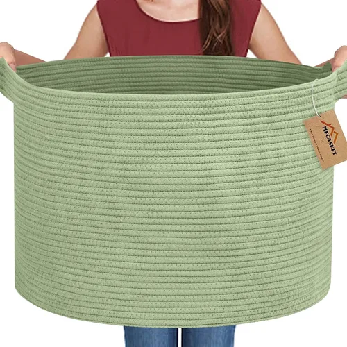Miniatura 31 de MEGASKET Cesta grande de manta negra, 22 x 22 x 14 pulgadas, contenedor de cuerda tejida para almacenamiento, caja de almacenamiento de juguetes