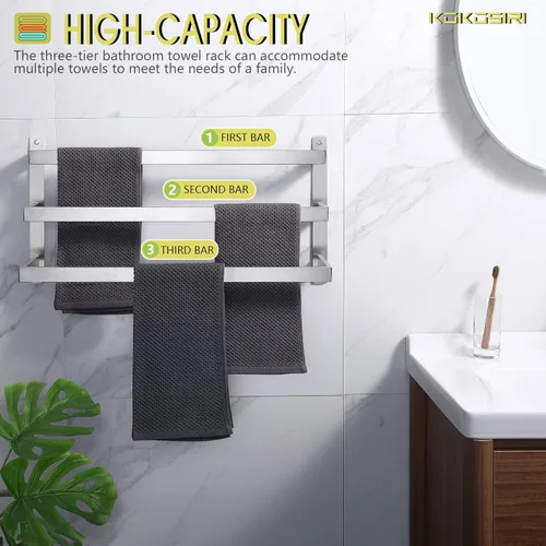 Miniatura 5 de KOKOSIRI Toalleros de baño de 3 niveles, escalera, toalleros, soportes para toallas de pared, estantes de acero inoxidable cepillado, B5006BR-L24