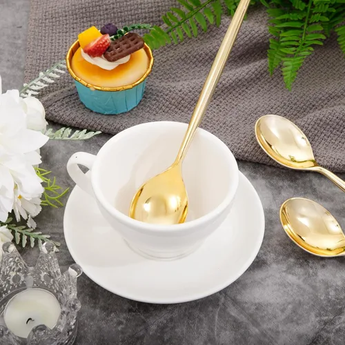Miniatura 8 de U-QE 180 cucharas de plástico doradas, cucharas desechables de plástico resistente, cucharas de plástico pesadas, cubiertos de plástico dorado