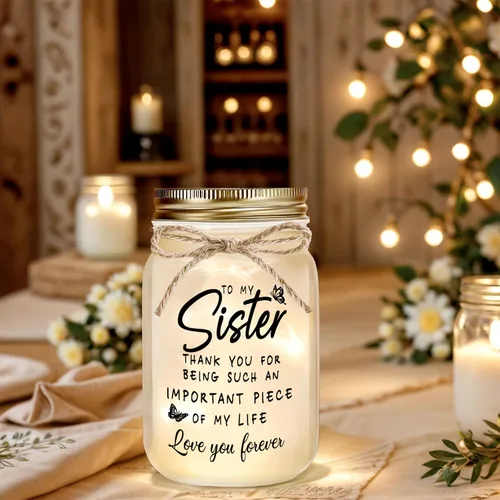 Miniatura 4 de Regalos para hermanas de parte de la hermana, tarro decorativo con brillo cálido, regalos únicos para hermana, regalo de cumpleaños, Navidad, día
