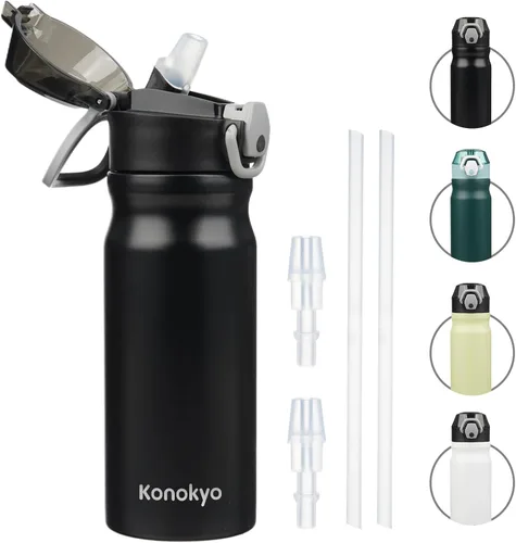 Miniatura 24 de Konokyo Botella de agua aislada de 22 onzas con pajilla, asa de transporte, verde militar