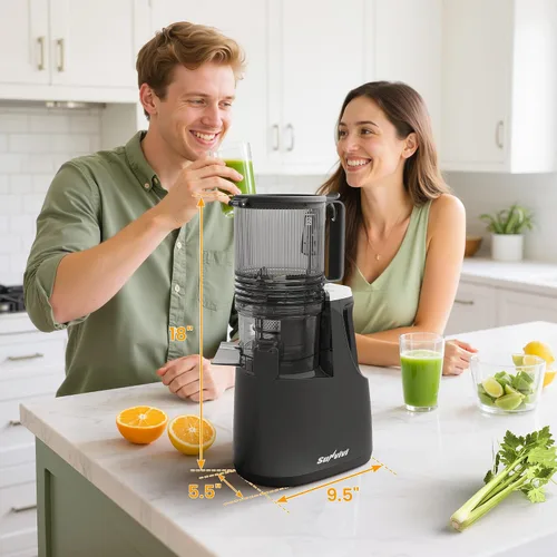 Miniatura 8 de Sunvivi Exprimidor de prensa en frío con conducto de alimentación de 5.9 pulgadas de ancho, máquinas exprimidoras de masticación lenta de 150 W