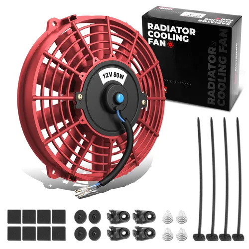 Miniatura 45 de DNA Motoring Ventilador de radiador delgado de refrigeración eléctrica de alto rendimiento de 12 pulgadas con kit de montaje, rojo, 2 piezas