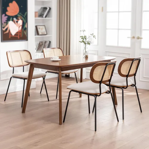 Miniatura 11 de AQG Juego de 2 sillas de comedor de ratán, sillas de comedor modernas de mediados de siglo, sillas con respaldo de caña, sillas de cocina y comedor