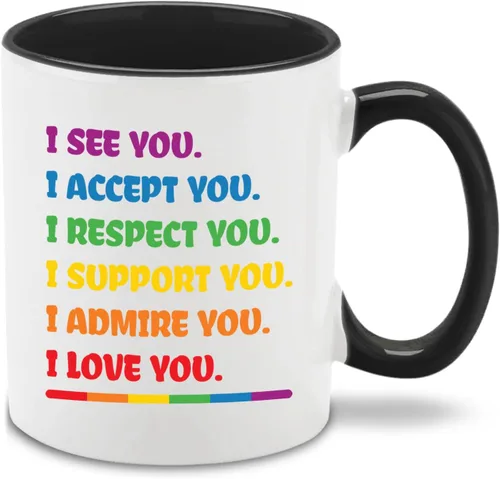 shop4ever Taza de café de cerámica con texto en inglés "I See Accept Support Admire Love You Rainbow LGBTQ Pride Gift Idea de regalo de 11 onzas"