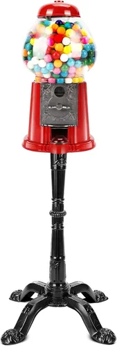 Máquina de chicles de 15 pulgadas con soporte, máquina de chicle vintage con globo de vidrio y base de metal, dispensador de caramelos de monedas o