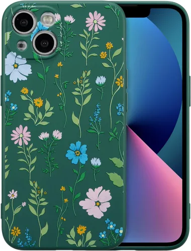 Miniatura 18 de RALEAVO Funda Floral para iPhone 12, Cubierta de Silicona Líquida con Bonito Patrón de Rama de Flores para Niñas y Mujeres, Funda Protectora de Goma