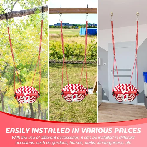 Miniatura 6 de Columpio para niños pequeños – Cómodo columpio para bebé, interior y exterior, asiento de columpio para niños, arnés de seguridad, sistema de Rojo