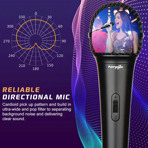 Miniatura 4 de Micrófono de karaoke para cantar, micrófono dinámico Perrycom con interruptor de encendido y apagado, clip de micrófono de mano, micrófono XLR