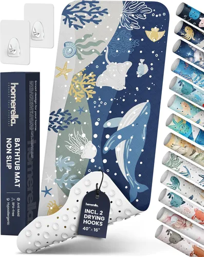 Miniatura 33 de Homerella - Alfombrilla de baño antideslizante y antideslizante para niños, 40 x 16 pulgadas, sin BPA, incluye 2 ganchos, tapete de ducha lavable