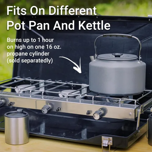 Miniatura 5 de FineFlame Estufa de campamento, estufa de campamento portátil de propano con regulador, botón de encendido instantáneo, quemadores ajustables