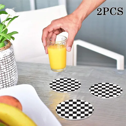 Miniatura 7 de Paquete de 2 posavasos a cuadros para automóvil, portavasos de automóvil de 2.75 pulgadas, tapete universal de goma antideslizante para bebidas