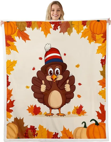 Miniatura 14 de Manta de temporada de otoño para niños y niñas, bonito forro polar de conejo de dibujos animados, regalos de feliz día de Acción de Gracias
