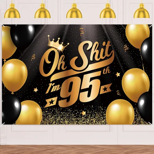 Miniatura 20 de Oh S*hit I'm 10th Banner telón de fondo negro dorado globos corona confeti Hallo Quince Cheers to 10 años decoración temática decoración para hombre