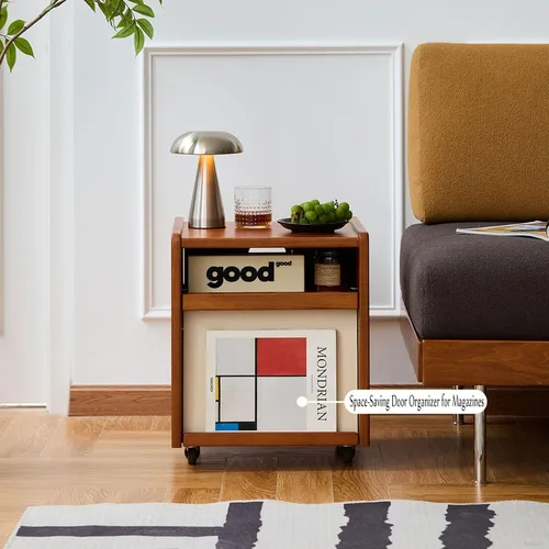Miniatura 7 de Solid Wood Mobile Side Table with Wheels,Rolling Side Table with Storage,Unique Floating Design Storage Organizer for Bedroom, Living Room, Small