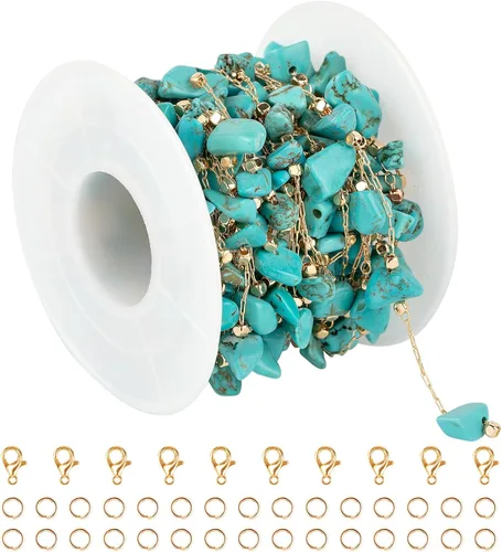 Miniatura 10 de KYUNHOO Cadenas de joyería de piedra natural de 16.4 pies a granel, cadenas de piedras irregulares negras para collares, tobilleras chapadas en oro