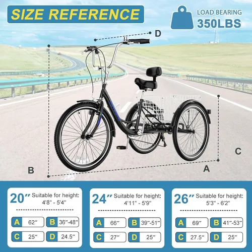 Miniatura 3 de NAIZEA Adult Tricycle, 7 Speed Three Wheel Cruiser Bike, 20/24/26 inch Adult Trikes 3 Wheel Bikes with Large Basket for Seniors, Adults, Women, Men