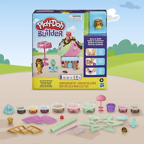 Miniatura 9 de Play-Doh Builder - Kit de construcción de juguete para helado para niños de 5 años en adelante con 8 latas de compuesto de modelado no tóxico, fácil