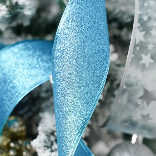 Miniatura 6 de MEEDEE Cinta de Navidad turquesa de 2.5 pulgadas, 6 rollos, 36 yardas, azul y plateado para árbol de Navidad