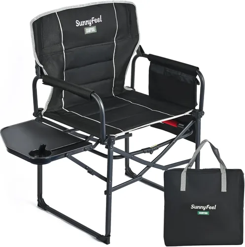 Miniatura 13 de SUNNYFEEL Silla de directores de campamento de gran tamaño de 500 libras resistente, silla plegable portátil con mesa auxiliar, bolsillo para playa