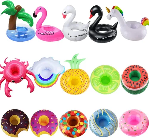 Soporte inflable para bebidas, paquete de 15 flotadores para bebidas, portavasos inflables de flamenco para fiesta en la piscina