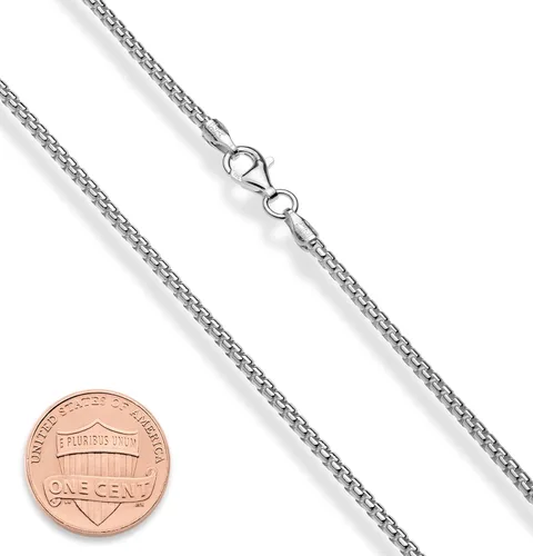 Miniatura 2 de Miabella Italian 925 Sterling Silver Solid 2mm Round Box Chain Necklace for Women Men, Made in Italy