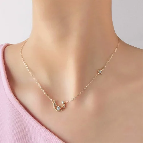 Miniatura 5 de Collar para mujer, collar con dije delicado de moda, luna, estrella, planeta, mariposa, cola de sirena y corazón, collar de cadena, regalo
