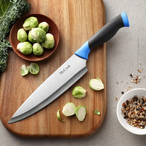 Miniatura 5 de McCook® Juegos de cuchillos, juegos de bloques de cuchillos de cocina de acero inoxidable alemán con afilador incorporado Azul