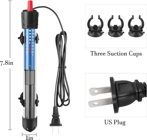 Miniatura 2 de FEDOUR Calentador sumergible de acuario de 50 W, 100 W, 300 W, calentador de agua de vidrio ajustable para tanque de peces y tortugas de 5 a 70