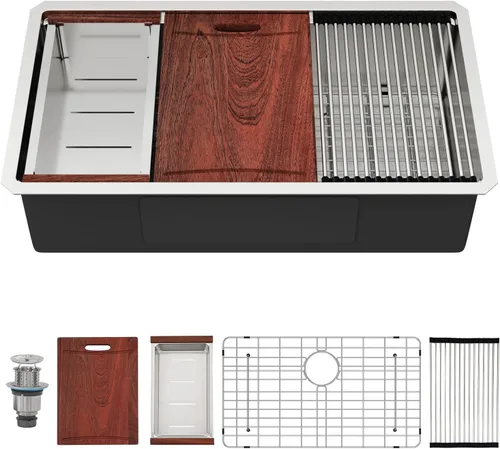 Miniatura 10 de Black Bar Sink Drop in 13x15 Inch Topmount Single Bowl Kitchen Sink Handmade T304 Stainless Steel Wet Bar Sink Outdoor RV Handmade Small Prep Sink