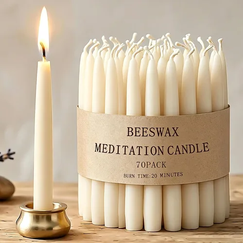 Miniatura 14 de Velas de meditación de cera de abeja de 20 minutos, paquete de 12 velas de cera de abeja con portavelas de latón, mini velas de oración de cera