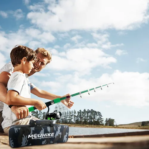 Miniatura 2 de Carrete telescópico de caña de pescar, carrete giratorio de caña de pescar ultraligero con bolsa de aparejos todo en uno, accesorios de pesca
