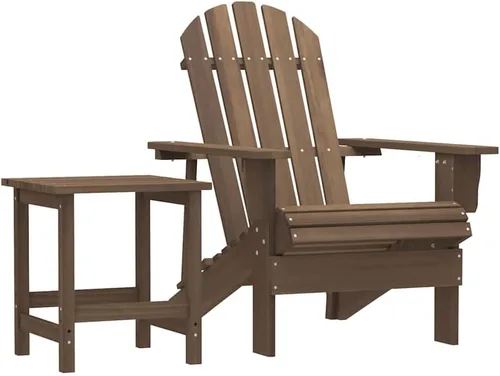 Garden Adirondack Chair, Brown Solid Fir Wood, 27.4x34.1x35.2 in, Ergonomic Outdoor Patio Furniture Set with Matching Table, Varnished