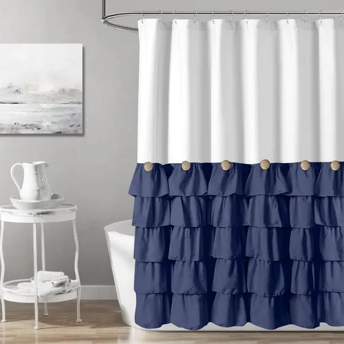 Miniatura 31 de Cortina de ducha Seasonwood de tela blanca con volantes, cortina de ducha estilo granja, cortinas de ducha de 72 x 84 pulgadas con botones y Blanco