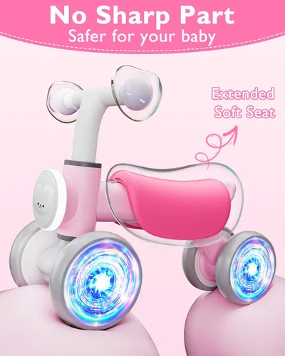Miniatura 5 de Doselie Bicicleta de equilibrio para niños pequeños de 1 a 2 años, 4 ruedas, iluminación colorida con música, bicicleta de equilibrio para bebés