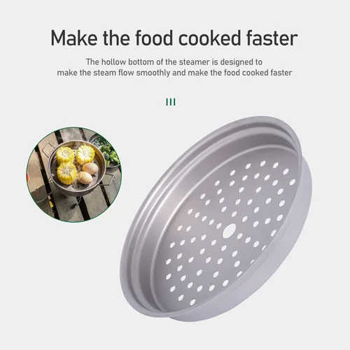 Miniatura 6 de iBasingo Juego de olla de vapor de titanio de 1.8 L y sartén para freír olla ultraligera portátil para acampar al aire libre mochilero cocina hogar