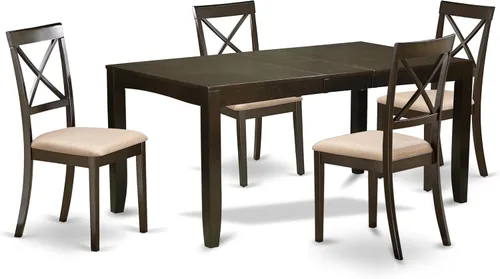 East West Furniture LYBO5-CAP-C - Juego de mesa de comedor de 5 piezas, incluye una mesa de cocina rectangular con hojas de mariposa y 4 sillas de