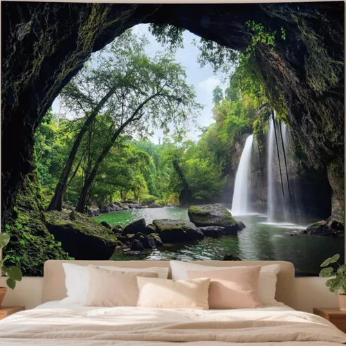 Miniatura 11 de Apdidl Tapiz de pared de bosque para dormitorio, estético, naturaleza, espacio exterior, galaxia, noche estrellada, tapiz para colgar en la pared