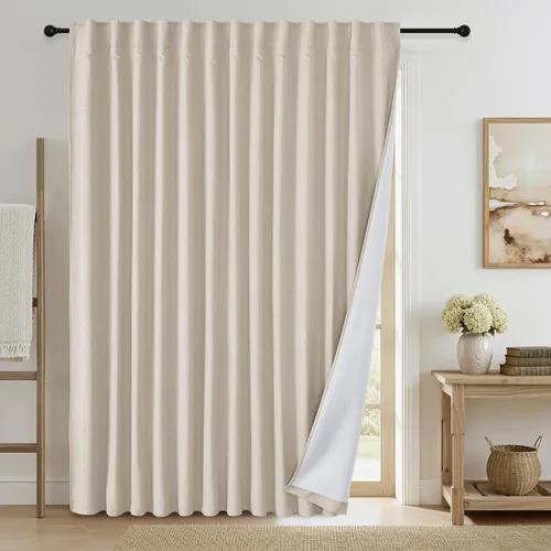 Miniatura 71 de RYB HOME 3 en 1 insonorizadas - oscurecedoras - cortinas de lino con aislamiento, cortinas de ahorro de energía con bloqueo de ruido para Lino blanco