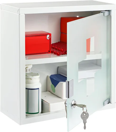 Miniatura 7 de Timgle Armario de pared de primeros auxilios con cerradura para medicamentos montado en la pared del baño, gabinete médico colgante con puerta