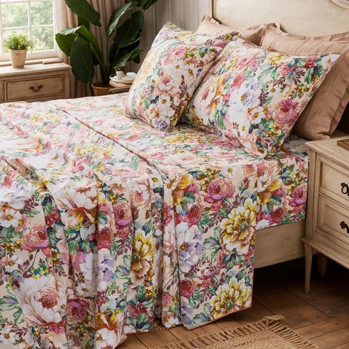 Miniatura 92 de FADFAY Juego de sábanas tamaño King, 100% algodón, elegante ropa de cama de granja con hojas verdes menta y flores blancas, sábana suave