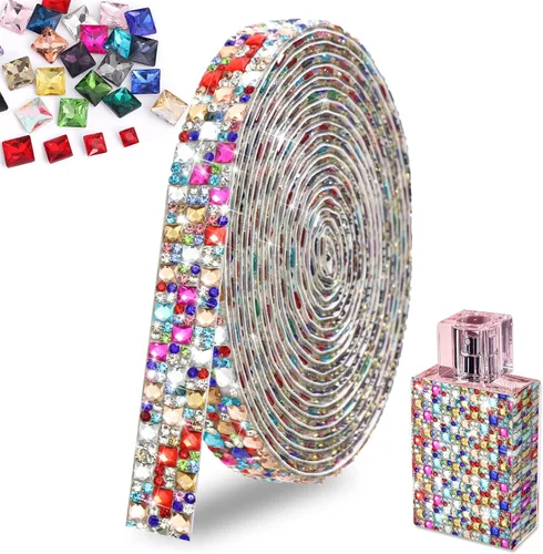 Miniatura 19 de FULZTEY Rollo de cinta de diamantes de imitación de 3 yardas, tira de diamantes de imitación de vidrio blanco para manualidades, cinta de cristal