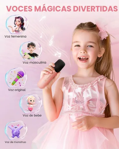 Miniatura 7 de Mini máquina de karaoke para niños, juguete para niñas, altavoz Bluetooth portátil con 2 micrófonos inalámbricos, regalos de juguete de moda