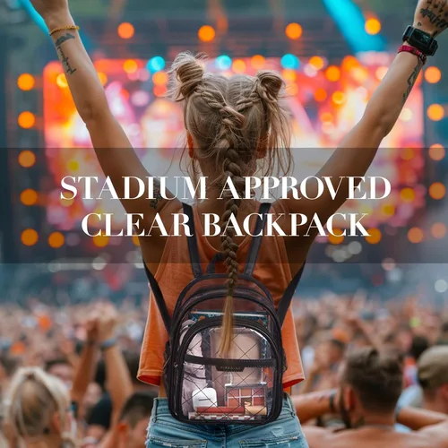 Miniatura 23 de Missnine Mochila transparente aprobada para estadios, mini bolsa transparente de PVC grueso con ribete de cuero para eventos deportivos, conciertos