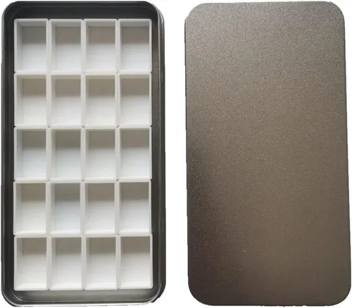 Miniatura 10 de Paleta de lata vacía de acuarela vacía caja de pintura de metal que contiene 20 piezas de plástico completo sartenes con rayas magnéticas en la Rosa